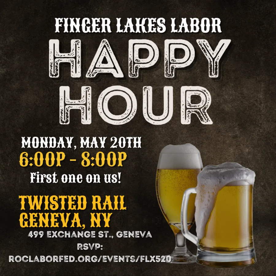 Finger Lakes Labor Happy Hour Flyer